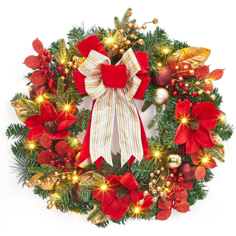 24" pre-lit Christmas wreath with 20 LED lights and red berries