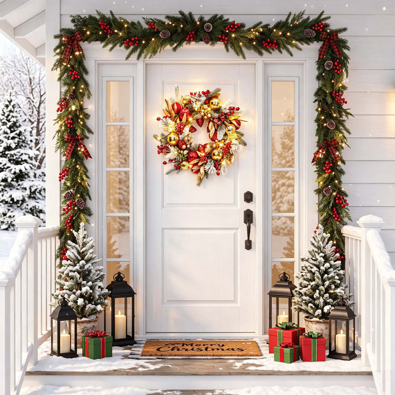 24" pre-lit Christmas wreath with 20 LED lights and berries