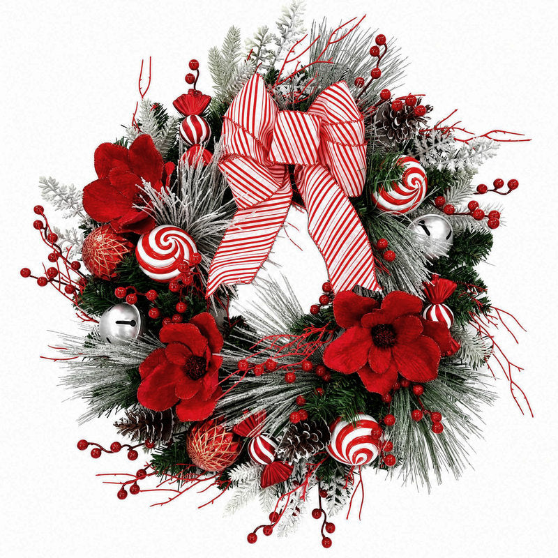 24" pre-lit white Christmas wreath with 20 LED lights and a bow