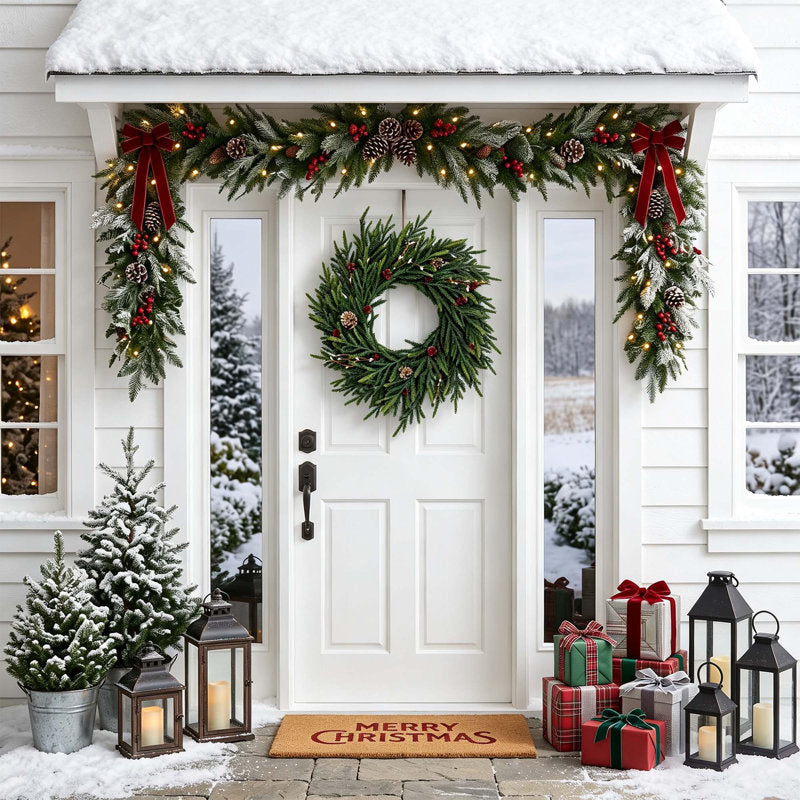 24" pre-lit cypress Christmas wreath with 20 LED lights and pinecones