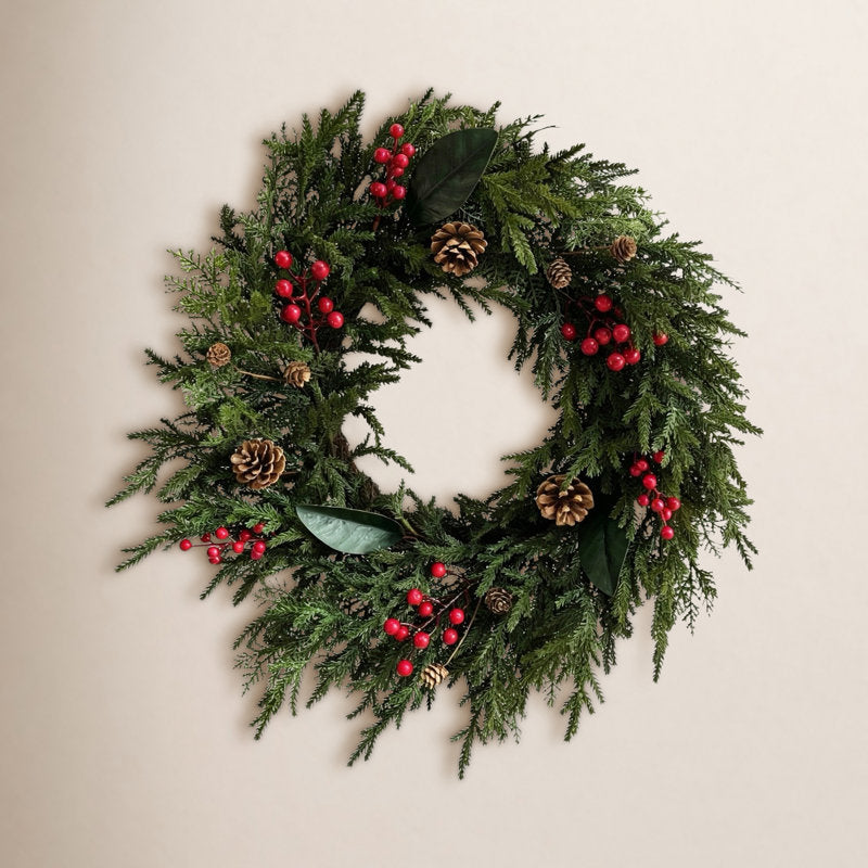 24" cedar Christmas wreath with red berries