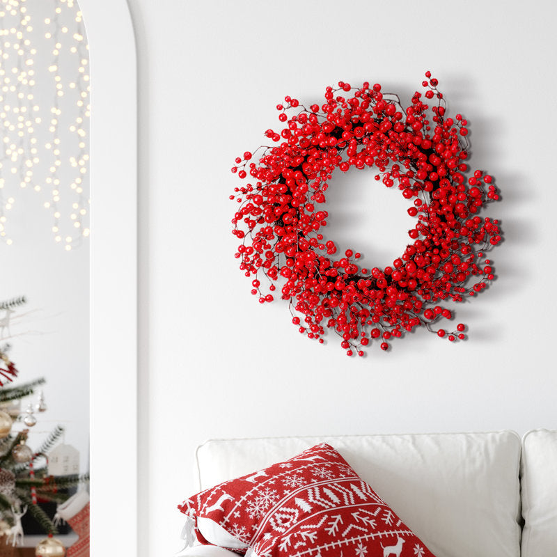 Pre-Lit Fir Christmas Wreath hanging on a front door
