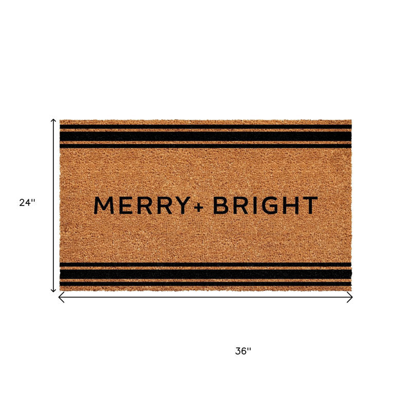 24" X 36" Brown And Black Christmas Merry and Bright Outdoor Coir Door Mat