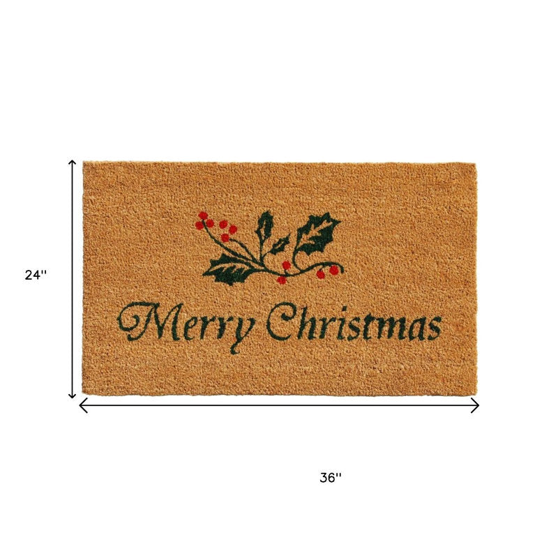24" X 36" Brown And Dark Green Christmas Merry Christmas Outdoor Coir Door Mat