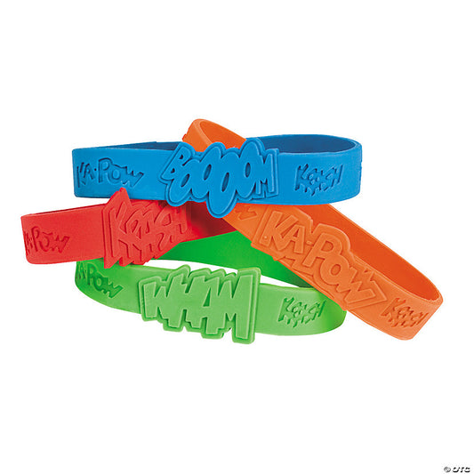 7 1/4" Superhero Comic Book Sound Effects Rubber Bracelets - 24 Pc. | USA Decoration®