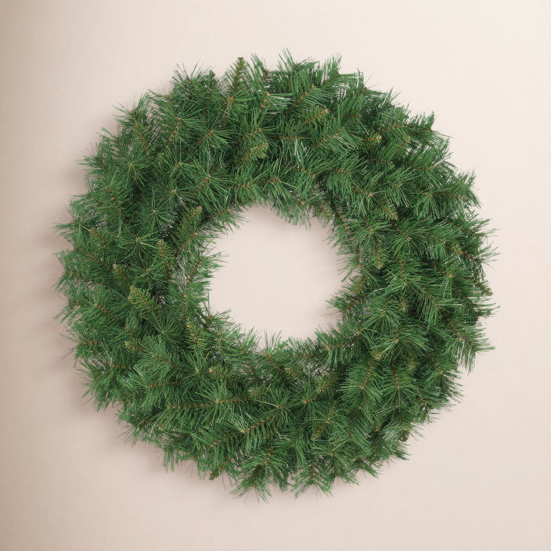18" Frosted Christmas Wreath displayed on a front door