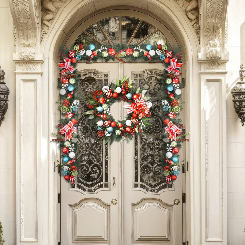 24" pre-lit Christmas wreath with a bow and ornaments