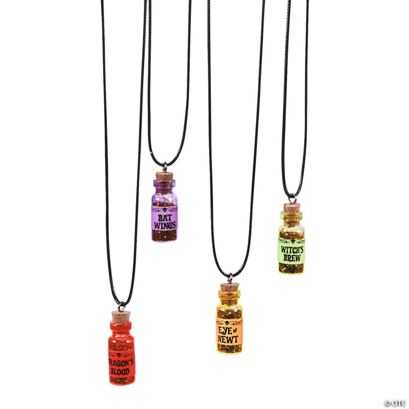24" Halloween-Themed Glass Potion Bottle Necklaces on Nylon Cord - 12 Pc.