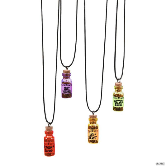 24" Halloween-Themed Glass Potion Bottle Necklaces on Nylon Cord - 12 Pc.