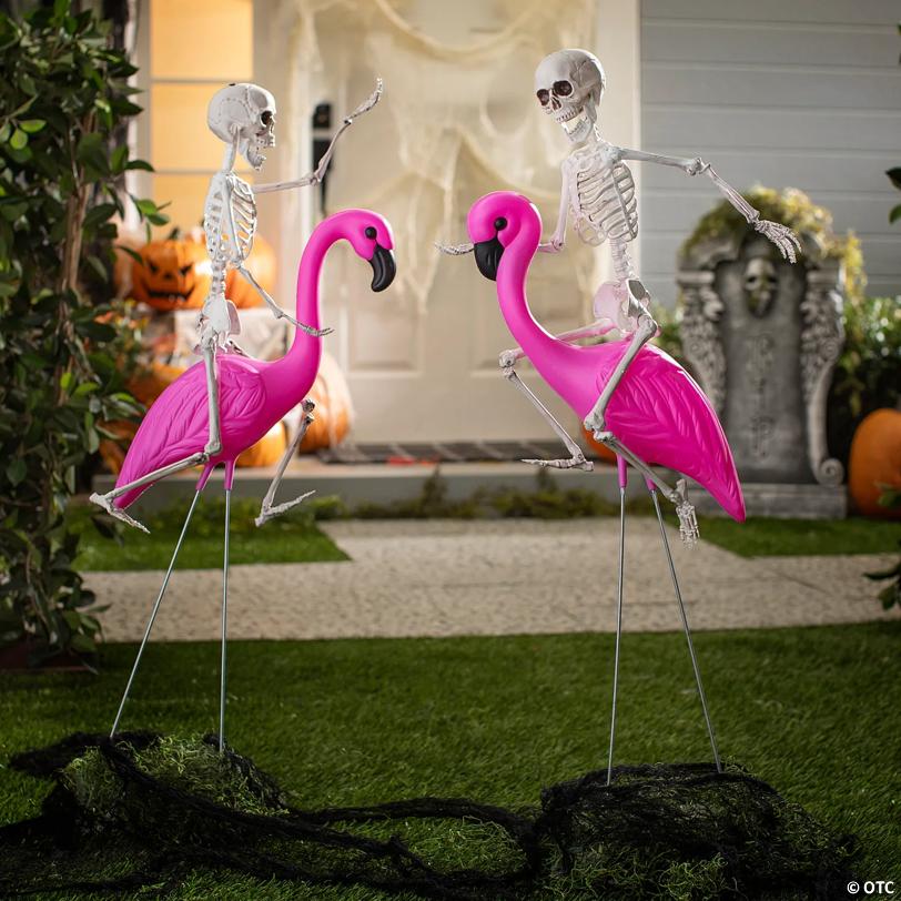 24" Halloween Poseable Skeletons on Flamingos Decorating Kit - 4 Pc.