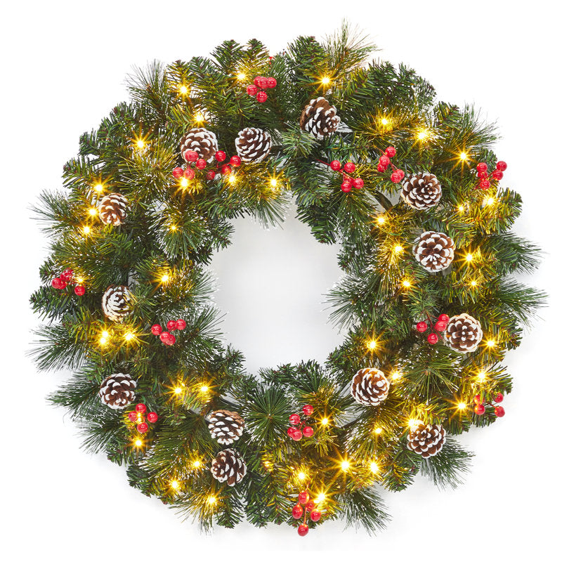 24" Pre-Lit Artificial Christmas Wreath as a festive door display