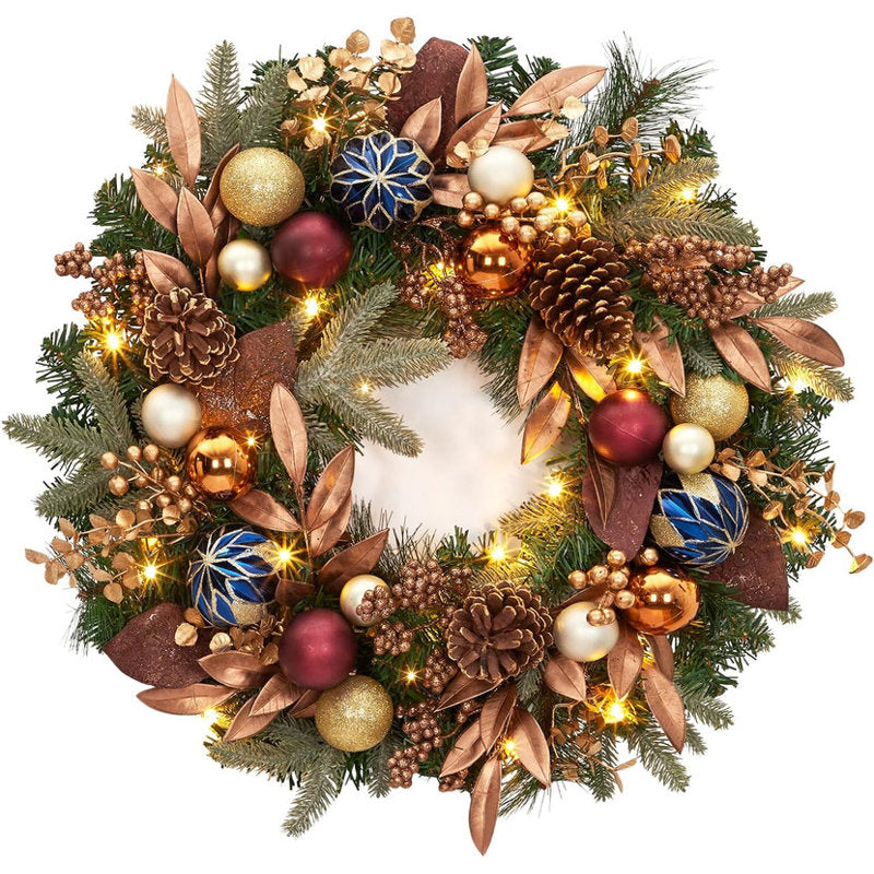 24" Pre-Lit Pine Christmas Wreath as a festive door display