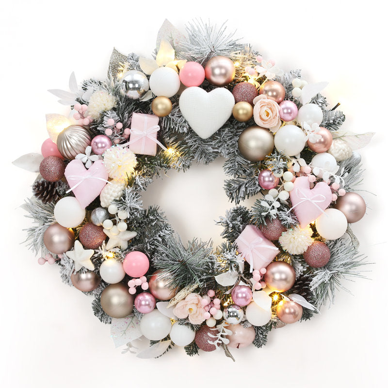 24" Pre-Lit Ornament Christmas Wreath hanging on a front door