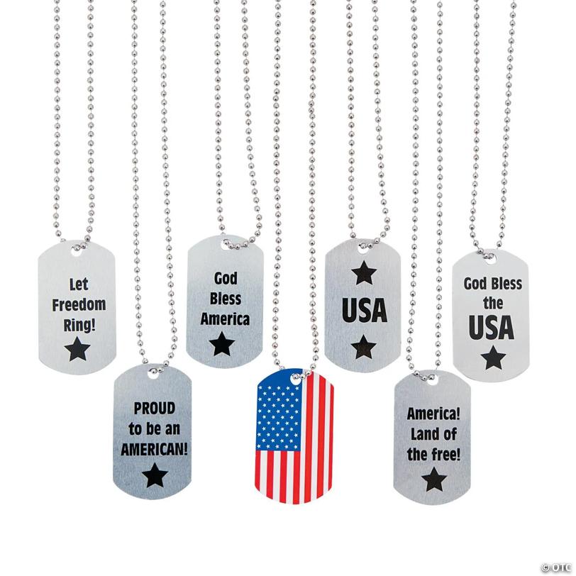 24" Patriotic Dog Tag Metal Chain Necklaces - 12 Pc.