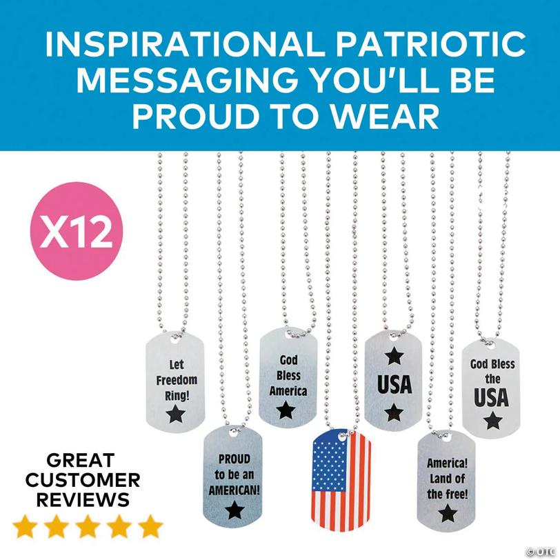 24" Patriotic Dog Tag Metal Chain Necklaces - 12 Pc.