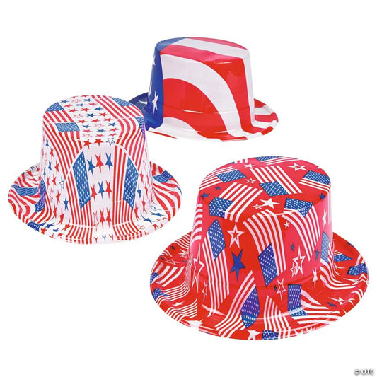 24" Patriotic Red, White, & Blue American Flag Plastic Hats - 12 Pc.
