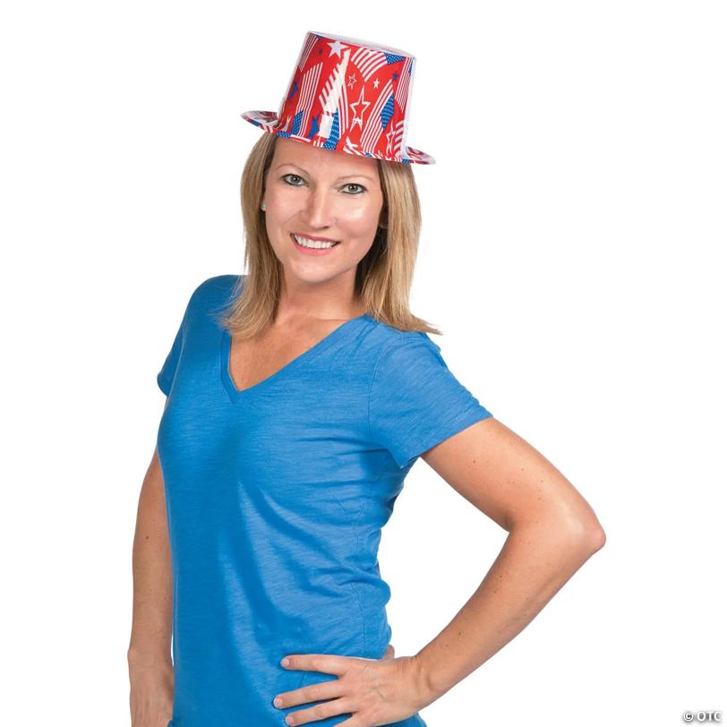 24" Patriotic Red, White, & Blue American Flag Plastic Hats - 12 Pc.