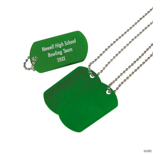 24" Personalized Green Metal Dog Tag Necklaces - 12 Pc. | USA Decoration®