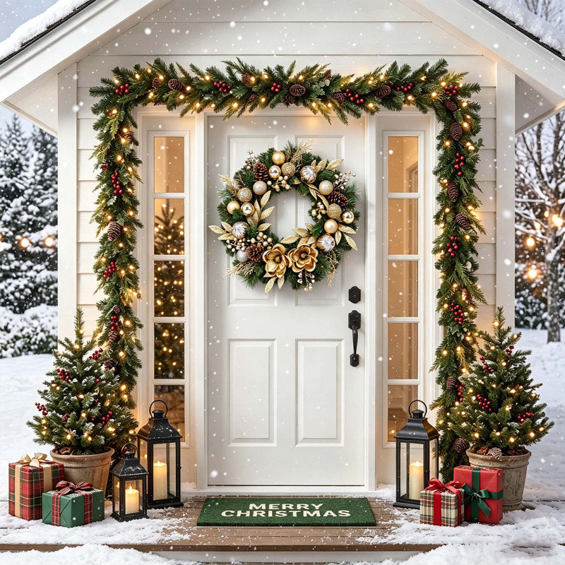 24" pre-lit magnolia Christmas wreath with 20 LED lights and ornaments