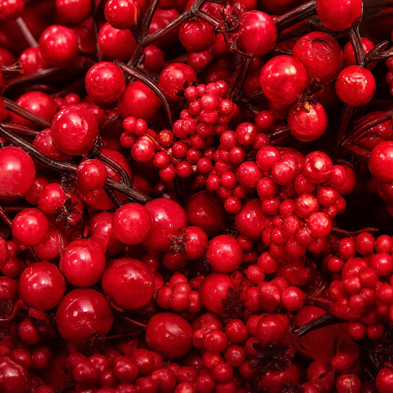 24 in. Red Berry Christmas Wreath, Artificial PVC Greenery Holiday Door Wreath for Front Door, Wall, Fireplace and Window