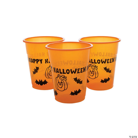 50 Piece(s): 16 oz. Bulk 50 Ct. Happy Halloween Pumpkin & Bats Disposable Plastic Cups | USA Decoration®