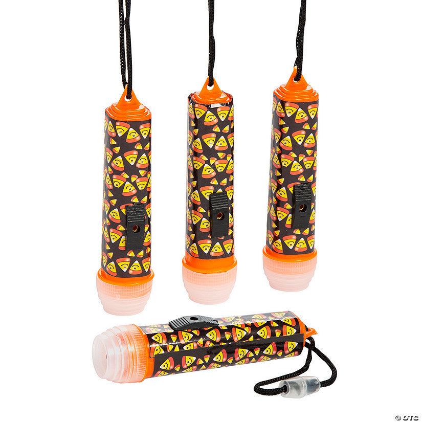 Per Dozen: 3 1/2" Mini Candy Corn Plastic Flashlights on a Rope - 12 Pc. | USA Decoration®