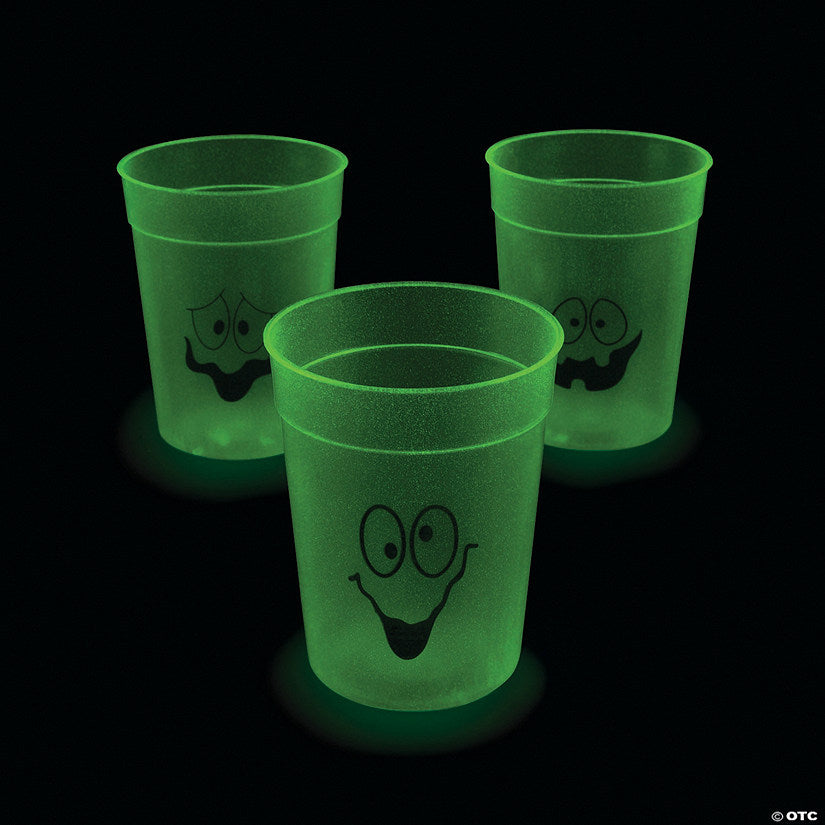 Glowing Spooky Face Halloween Plastic Cups - 12 Pc. | Perfect for Festive Dinner Parties | USA Decoration®