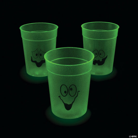 Glowing Spooky Face Halloween Plastic Cups - 12 Pc. | Perfect for Festive Dinner Parties | USA Decoration®