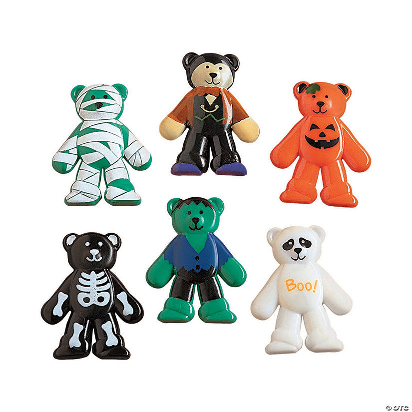48 Piece(s): 1 1/2" Bulk 48 Pc. Mini Halloween Monster Multicolor Vinyl Bears | USA Decoration®
