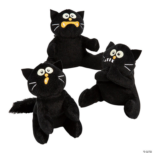 Per Dozen: 4 1/2" Halloween Black Scaredy Face Stuffed Cat Toys - 12 Pc. | USA Decoration®