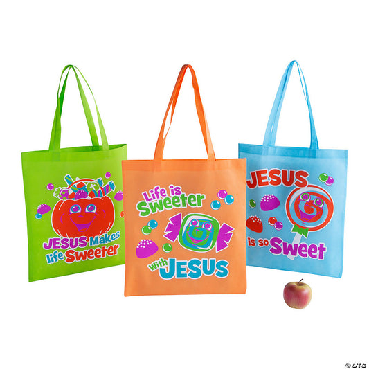 Per Dozen: 16 1/2" x 15" Large Truth & Treats Nonwoven Tote Bags - 12 Pc. | USA Decoration®