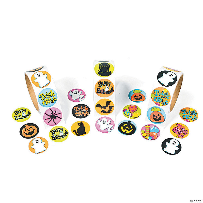 3 Roll(s): 1 1/2" Bulk 300 Pc. Classic Halloween Design Paper Sticker Rolls | USA Decoration®