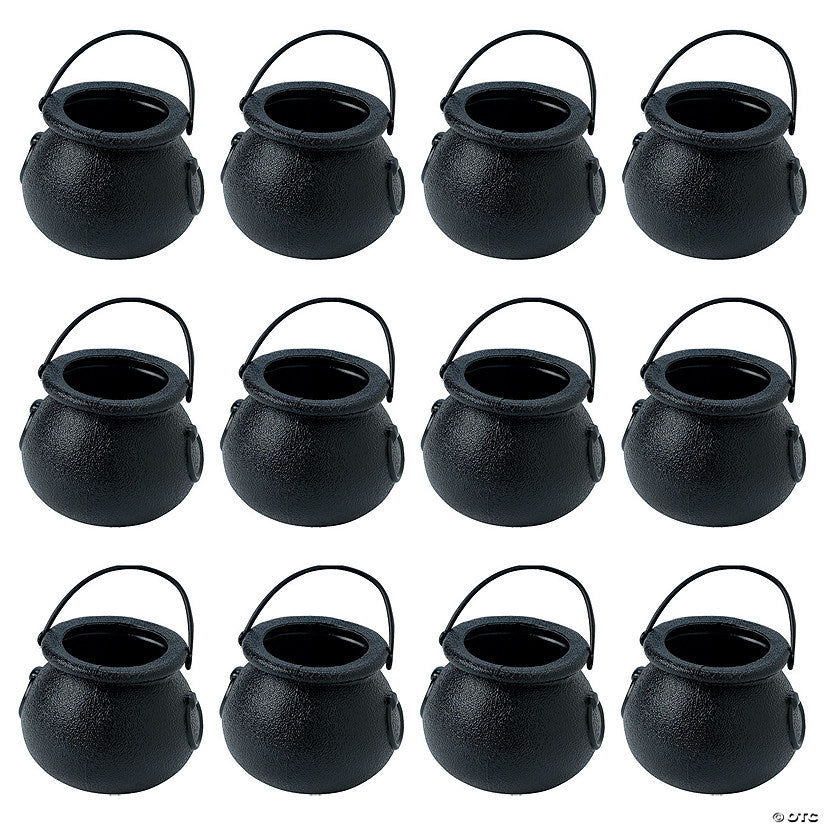 BPA-Free Black Cauldron Plastic Candy Buckets with Handle - 12 Pc. | USA Decoration®