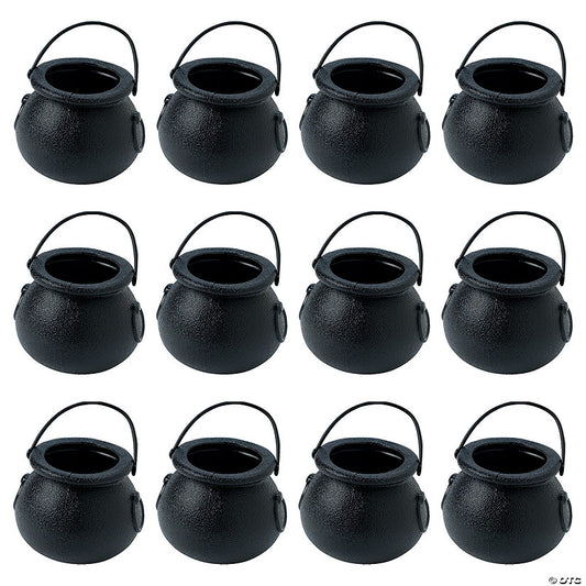 BPA-Free Black Cauldron Plastic Candy Buckets with Handle - 12 Pc. | USA Decoration®