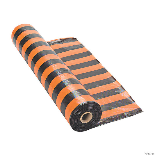40" x 100 ft. Orange Black Striped Halloween Plastic Tablecloth Roll | USA Decoration®