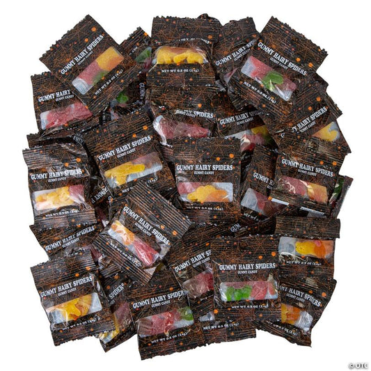 25 oz. Halloween Multicolor Gummy Hairy Spider Candy Bags – 50 Pc.