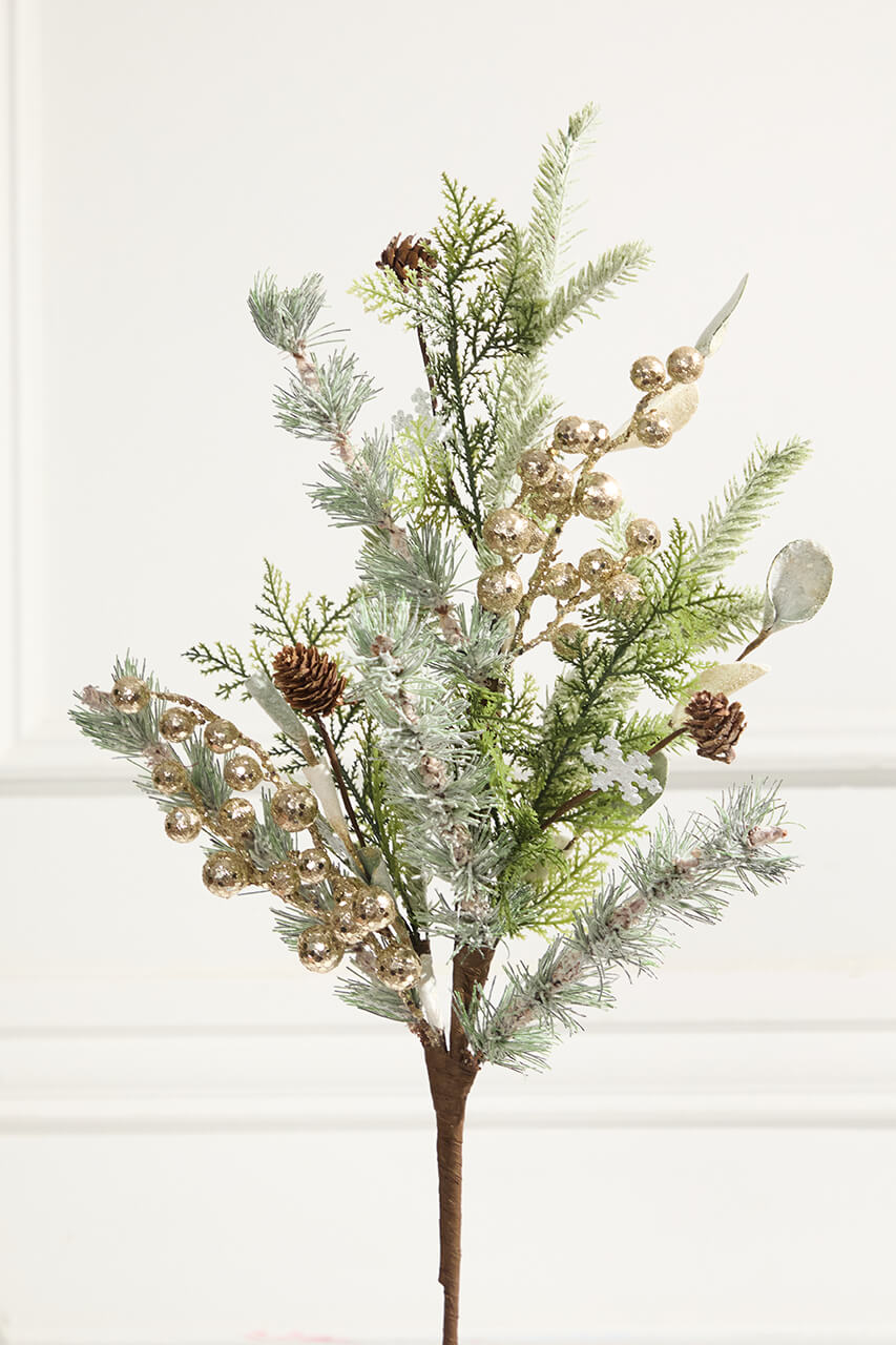 28” Frosted Mixed Pine Glitter Berry Spray