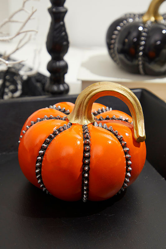 5" Resin Halloween Pumpkin with Spikes Spooky Fall Tabletop Decoration