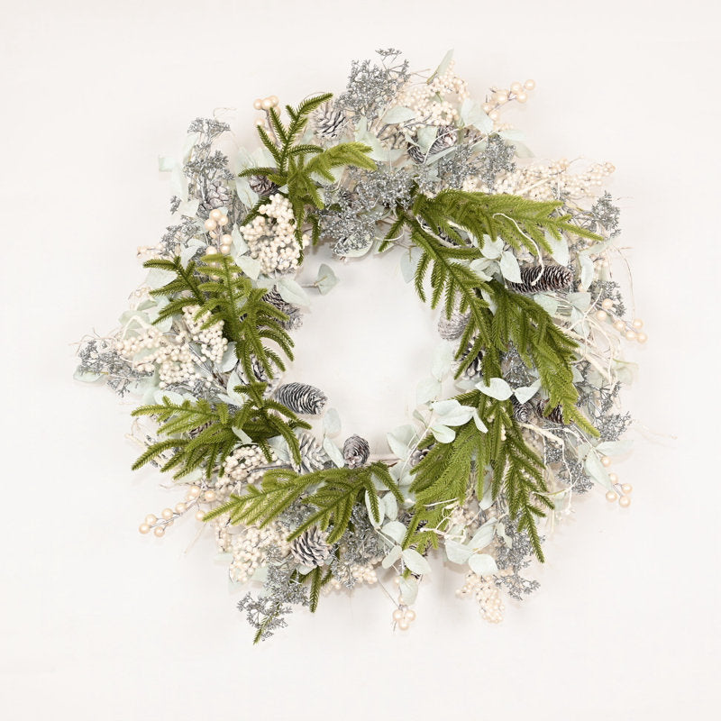 26" farmhouse Christmas wreath with pinecones and berries