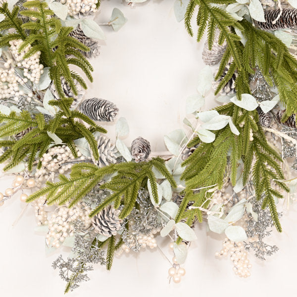 26" Artificial Farmhouse Greenery Leaves Pinecone Berry Winter Christmas Day Front Door Wreath