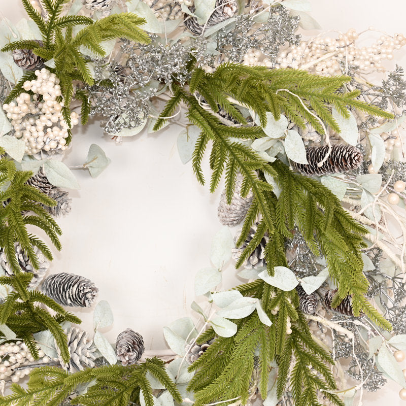 26" Artificial Farmhouse Greenery Leaves Pinecone Berry Winter Christmas Day Front Door Wreath