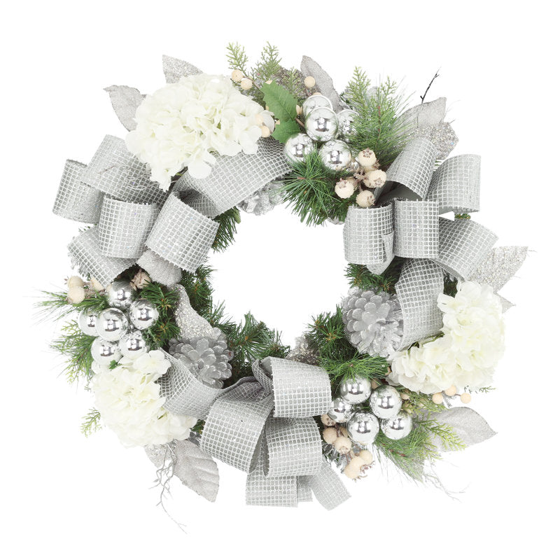 26" Ornament Christmas Wreath displayed on a front door