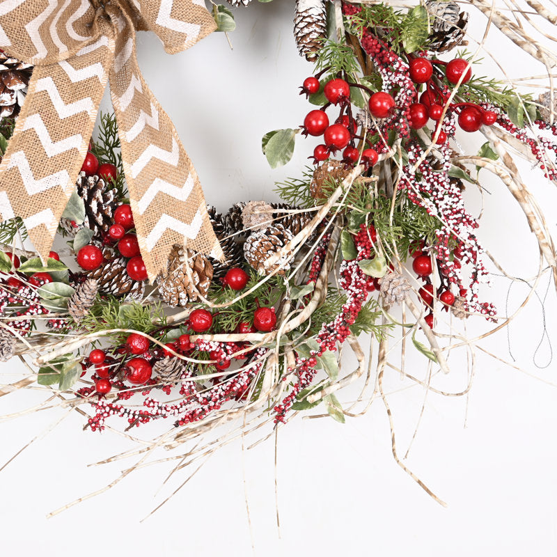 24" Farmhouse Pine Christmas Wreath as a festive door display