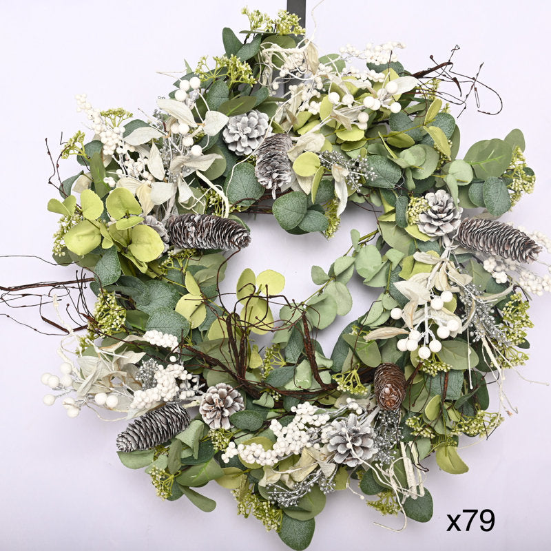 26" Artificial Eucalyptus Christmas Wreath as a festive door display