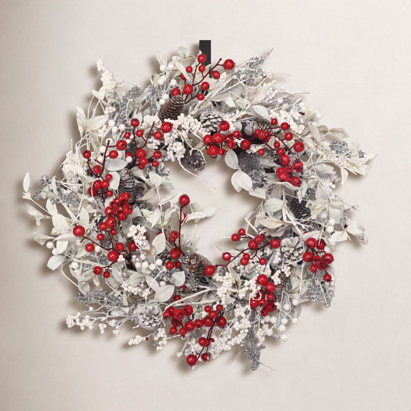 26" Artificial Pine Christmas Wreath hung on a wooden door