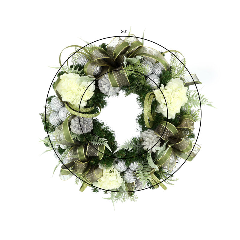 26" Holiday Wreath with Hydrangeas, Ornamens and Bows