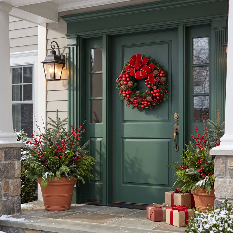 26" Holiday Wreath with Ornaments, Berries and Pinecones