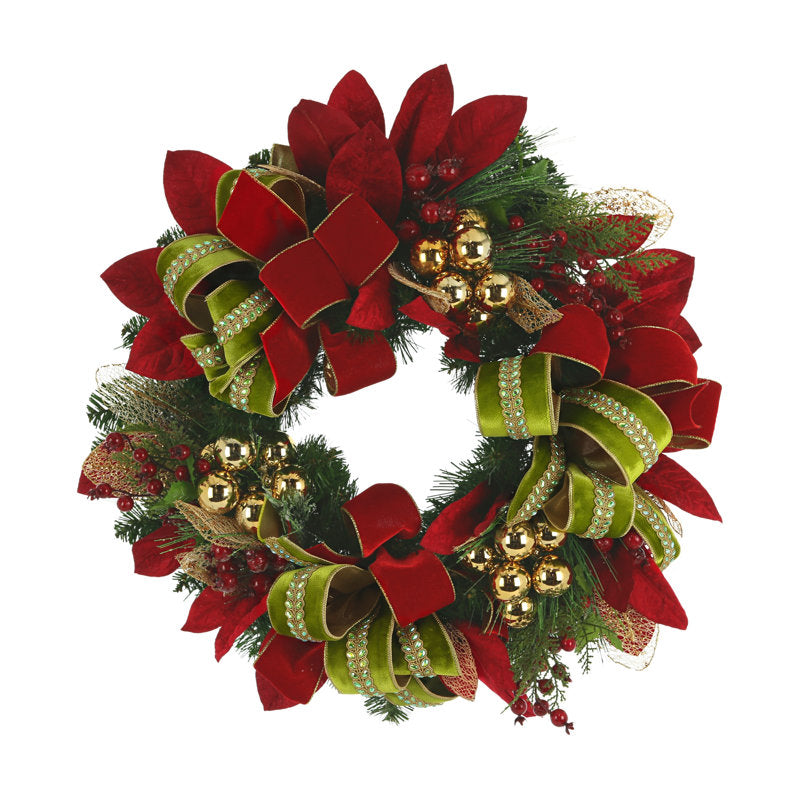 26" Holiday Wreath with Ornaments and Embellished Ribbon