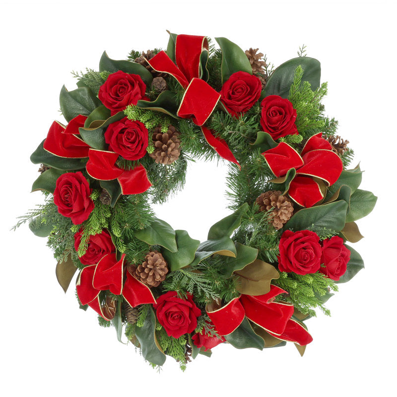 26" Christmas wreath with a bow and roses