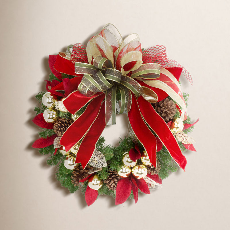 24" Pre-Lit Pine Christmas Wreath as a festive door display